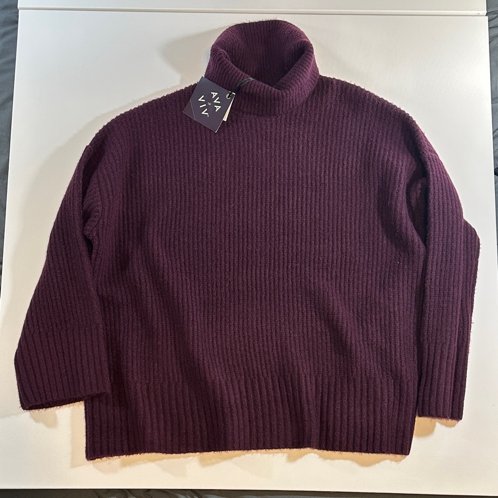 Ribbed Knit Burgundy Cropped Turtleneck Sweater Women’s 1X NWT